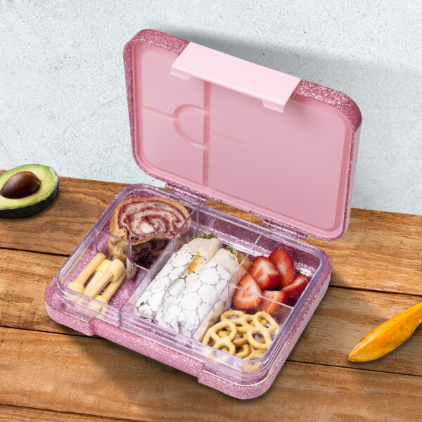 Eazy Kids – Glitter Stainless Steel Water Bottle 720ml w/ Convertible Bento Lunch Box – Glitter Pink