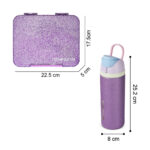Eazy Kids – Convertible Bento Lunch Box w/ Glitter Stainless Steel Water Bottle 720ml – Glitter Purple