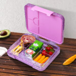 Eazy Kids – Convertible Bento Lunch Box w/ Glitter Stainless Steel Water Bottle 720ml – Glitter Purple