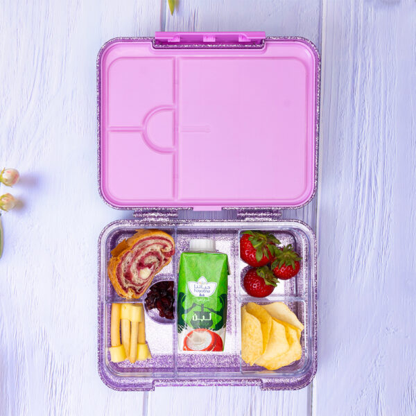 Eazy Kids – Convertible Bento Lunch Box w/ Glitter Stainless Steel Water Bottle 720ml – Glitter Purple
