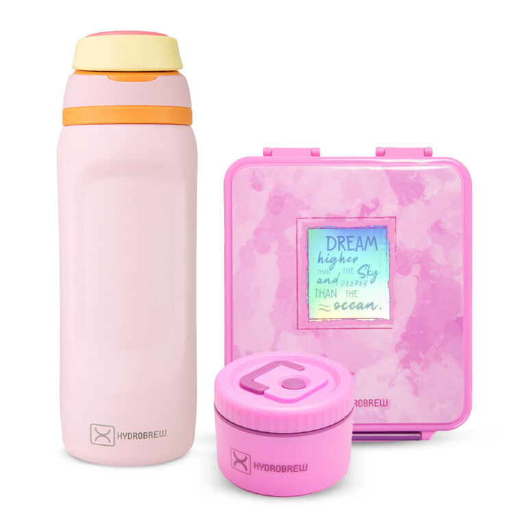 Hydrobrew - Bento Lunch Box 1.74L w/ Steel Food Jar & Sip Switch Water Bottle 1000ml | Leakproof Meal Box – Dream Pink