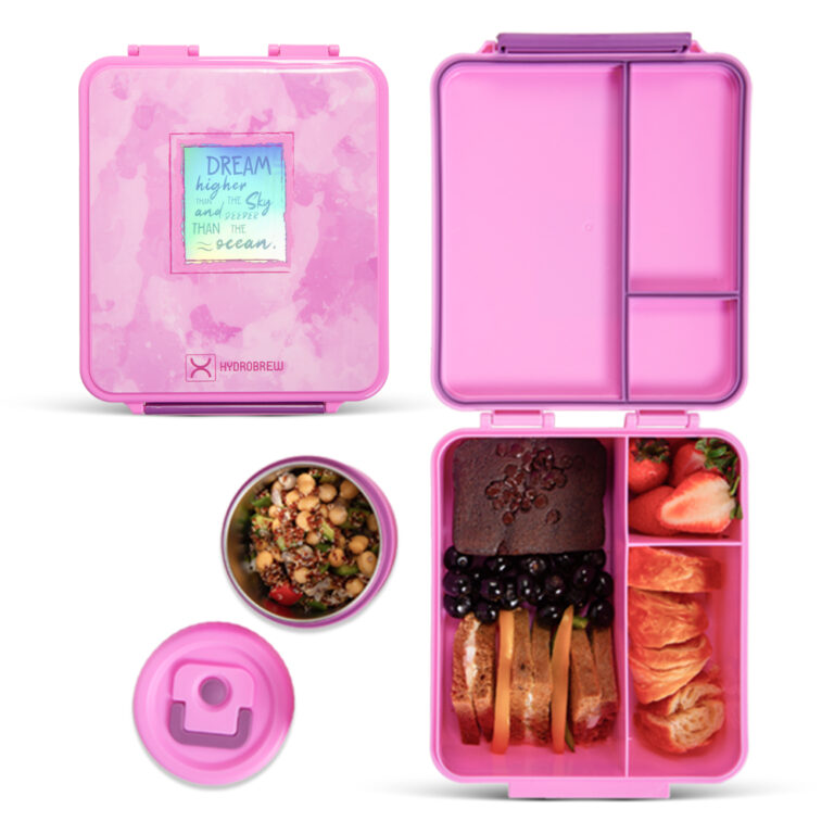 Hydrobrew - Bento Lunch Box 1.74L w/ Steel Food Jar & Sip Switch Water Bottle 1000ml | Leakproof Meal Box – Dream Pink