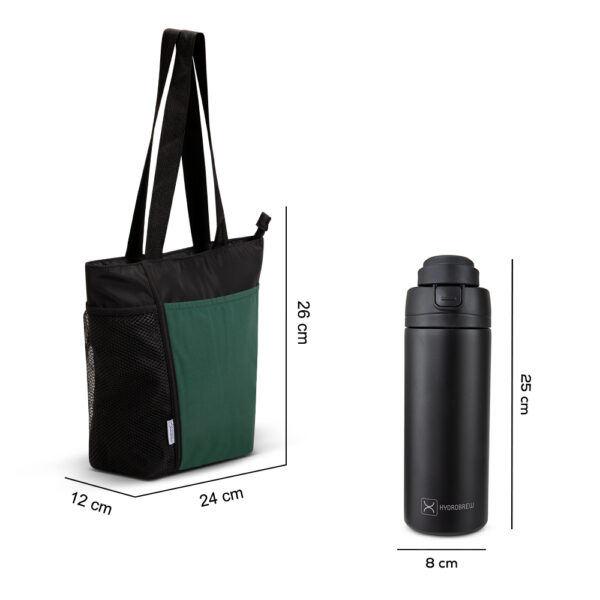 Hydrobrew – Lunch Bag w/ 720ml Insulated Water Bottle | Spacious Tote Bag w/ Stainless Steel Bottle – Olive