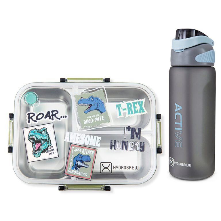 Hydrobrew - Steel Core Bento Lunch Box 750ml w/ Sip Switch Tritan Water Bottle 1000ml | Leakproof 3 Compartment Meal Box – Olive Roar