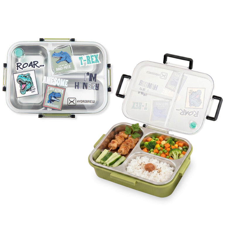 Hydrobrew - Steel Core Bento Lunch Box 750ml w/ Sip Switch Tritan Water Bottle 1000ml | Leakproof 3 Compartment Meal Box – Olive Roar