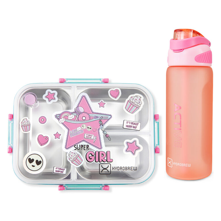 Hydrobrew - Steel Core Bento Lunch Box 750ml w/ Sip Switch Tritan Water Bottle 1000ml | Leakproof 3 Compartment Meal Box –  Teal Spark