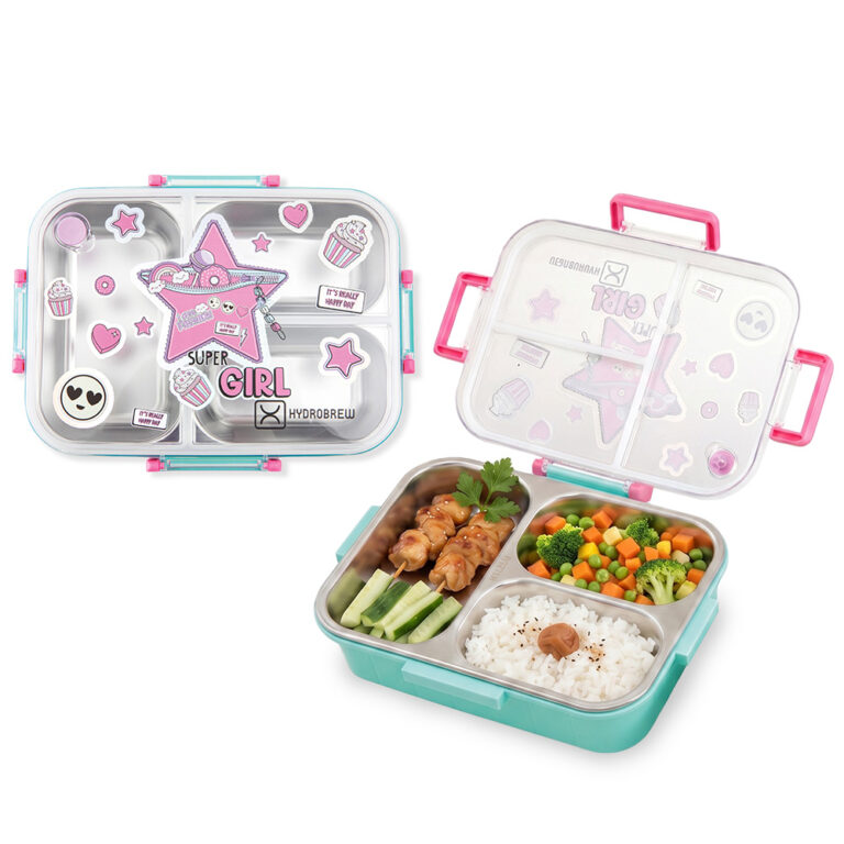 Hydrobrew - Steel Core Bento Lunch Box 750ml w/ Sip Switch Tritan Water Bottle 1000ml | Leakproof 3 Compartment Meal Box –  Teal Spark