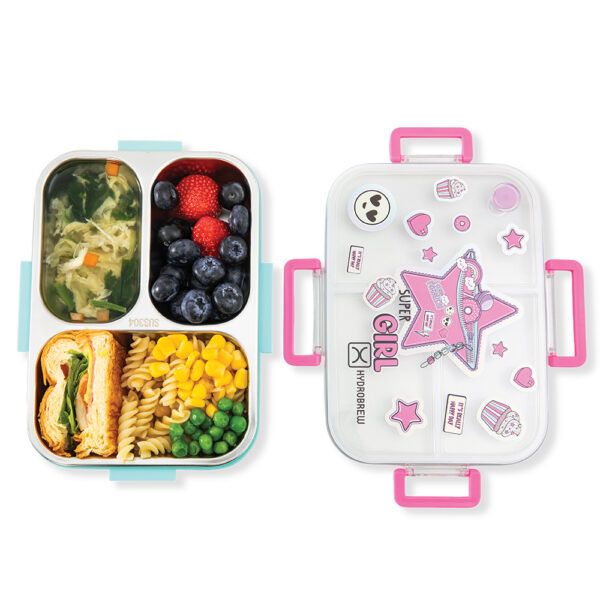 Hydrobrew – Steel Core Bento Lunch Box 750ml w/ Sip Switch Tritan Water Bottle 1000ml | Leakproof 3 Compartment Meal Box –  Teal Spark