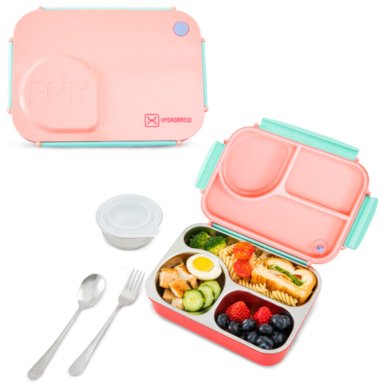 Hydrobrew - Steel Core Lunch Box 750ml + 150ml Food Jar w/ cutlery, Stainless Steel, Leakproof - PINK SORBET