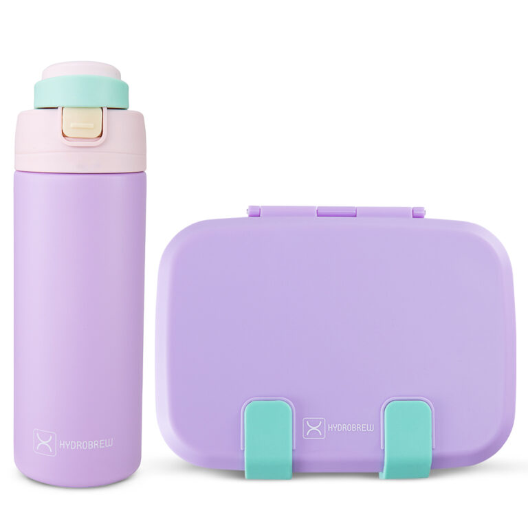 Hydrobrew - Steel Core Bento Lunch Box 839ml w/ SipSwitch Insulated Water Bottle 720ml | Stainless Steel Leakproof Meal Box – Orchid Mist