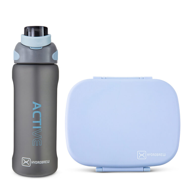 Hydrobrew - Smart Serve Bento Lunch Box 1100ml w/ Sip Switch Tritan Water Bottle 1000ml | 5 Compartment Meal Box – Sky Mist