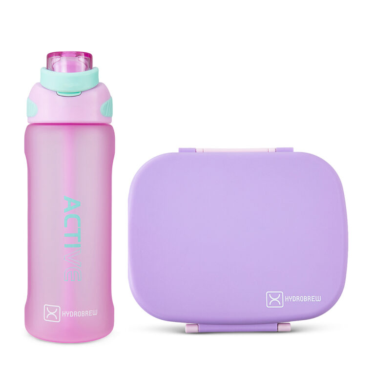 Hydrobrew - Smart Serve Bento Lunch Box 1100ml w/ Sip Switch Tritan Water Bottle 1000ml | 5 Compartment Meal Box – Lilac Blush