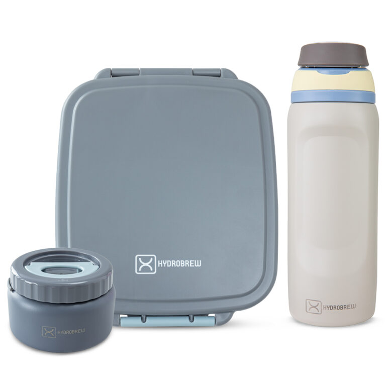 Hydrobrew - Mega Flex Bento Lunch Box 1864ml w/ Sip Switch Water Bottle 1000ml | Leakproof Meal Box w/ Steel Jar – Graphite
