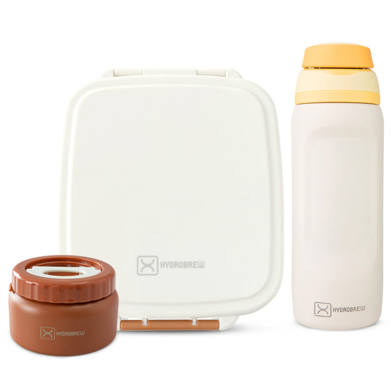 Hydrobrew - Mega Flex Bento Lunch Box 1864ml w/ Sip Switch Water Bottle 1000ml | Leakproof Meal Box w/ Steel Jar – Ivory Terracotta