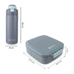Hydrobrew –  Mega Flex Bento Lunch Box 1864ml w/ SipSwitch Insulated Water Bottle 720ml | Leakproof Meal Box w/ Steel Jar – Graphite