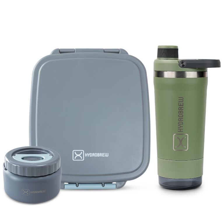 Hydrobrew - Mega Flex Bento Lunch Box 1864ml w/ Sip Core Stainless Steel Bottle 720ml | Leakproof Meal Box w/ Steel Jar – Graphite