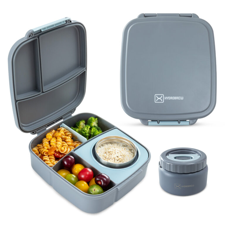 Hydrobrew - Mega Flex Bento Lunch Box 1864ml w/ Sip Switch Water Bottle 1000ml | Leakproof Meal Box w/ Steel Jar – Graphite