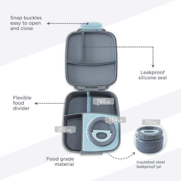 Hydrobrew –  Mega Flex Bento Lunch Box 1864ml w/ Lunch Bag & Bottle – Leakproof Set Graphite