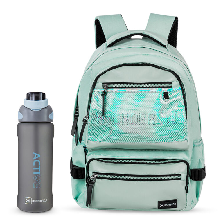 Hydrobrew - 18" Backpack w/ Sip Switch Tritan Water Bottle 1000ml | Laptop Backpack w/ Bottle – Green