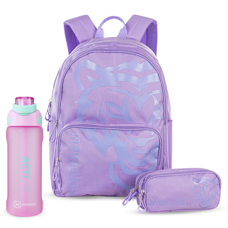 Hydrobrew - 18" Backpack w/ Sip Switch Tritan Water Bottle 1000ml | Laptop Backpack w/ Bottle – Purple