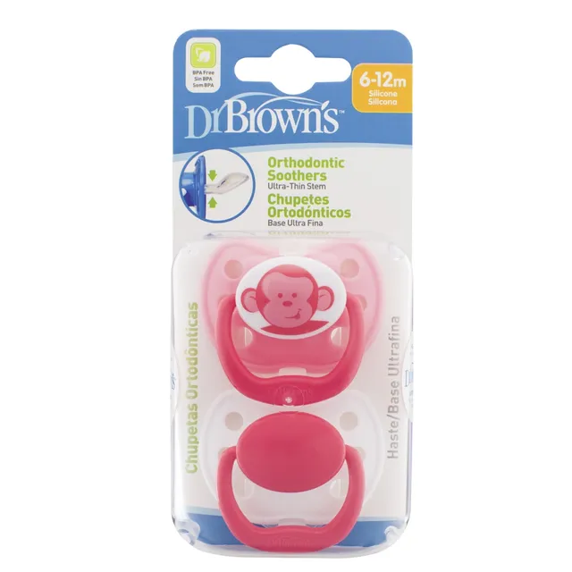 Dr Browns Pink Ortho Classic Stage 2 Shield Pacifier - 6 - 12m - 2pcs