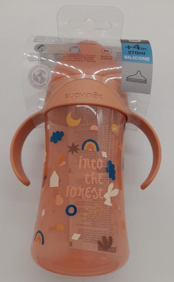 Suavinex Pink Feeding Bottle With Handle Non Spill Spout – +12m