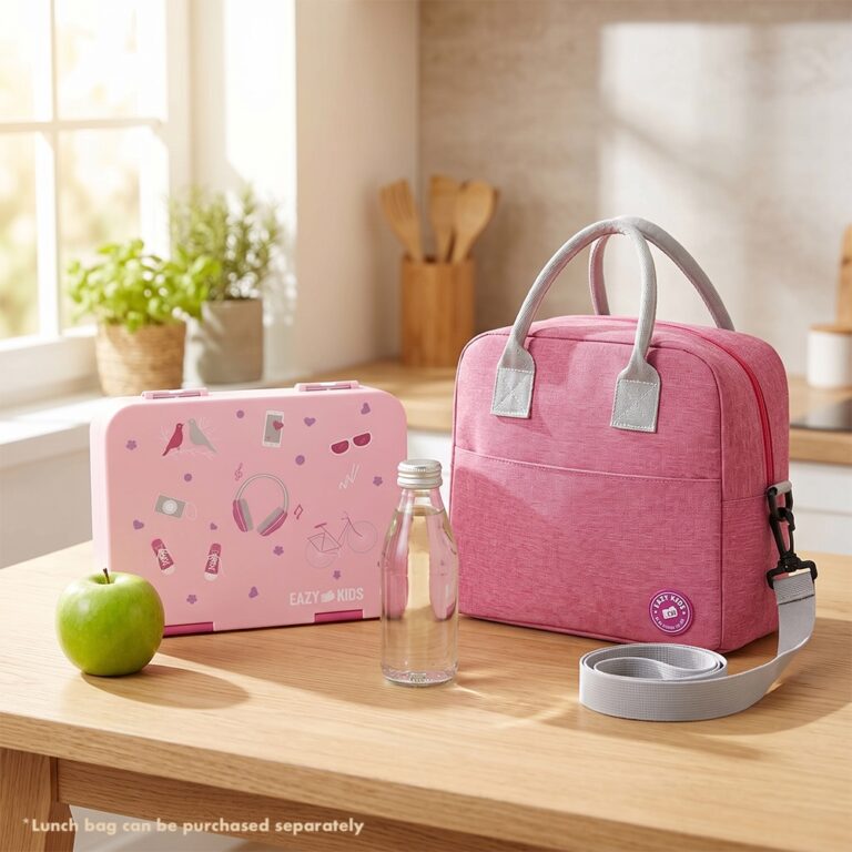 Eazy Kids - 6 & 4 Convertible Bento Lunch Box w/Steel Spoon & Fork Set - Life Pink
