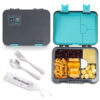 Eazy Kids – 6 & 4 Convertible Bento Lunch Box w/Steel Spoon & Fork Set – Game ON Grey
