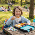 Eazy Kids – 6 & 4 Convertible Bento Lunch Box w/Steel Spoon & Fork Set – Game ON Grey
