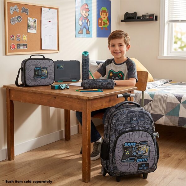 Eazy Kids – 6 & 4 Convertible Bento Lunch Box w/Steel Spoon & Fork Set – Game ON Grey
