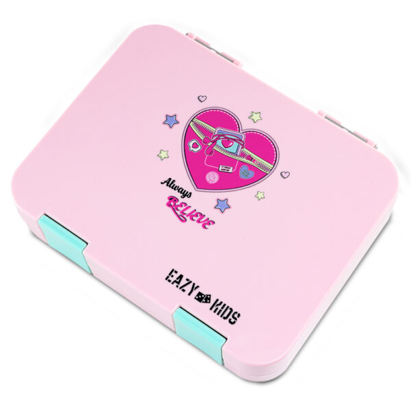 Eazy Kids – 6 & 4 Convertible Bento Lunch Box w/Steel Spoon & Fork Set – Always Believe Pink