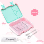 Eazy Kids – 6 & 4 Convertible Bento Lunch Box w/Steel Spoon & Fork Set – Always Believe Pink