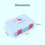Eazy Kids 4 Compartment Bento Lunch Box – Leakproof BPA Free Food Container for Kids,  Flamingo Aqua