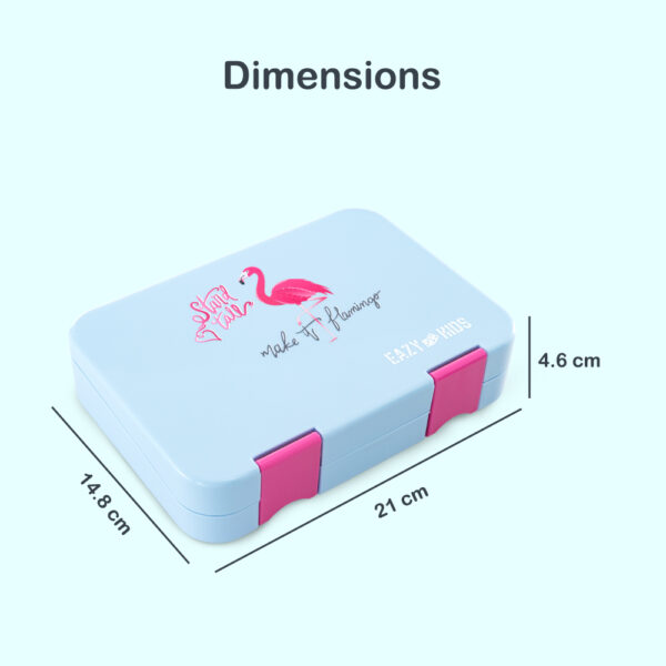 Eazy Kids 4 Compartment Bento Lunch Box – Leakproof BPA Free Food Container for Kids,  Flamingo Aqua