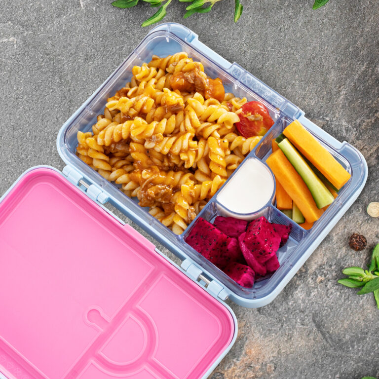 Eazy Kids 4 Compartment Bento Lunch Box – Leakproof BPA Free Food Container for Kids,  Flamingo Aqua