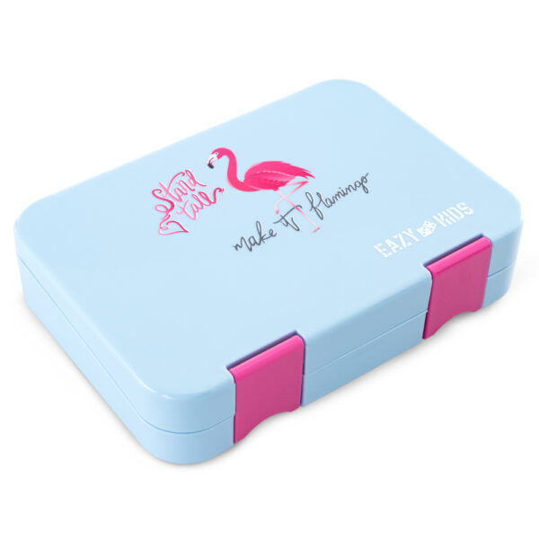 Eazy Kids 4 Compartment Bento Lunch Box – Leakproof BPA Free Food Container for Kids,  Flamingo Aqua