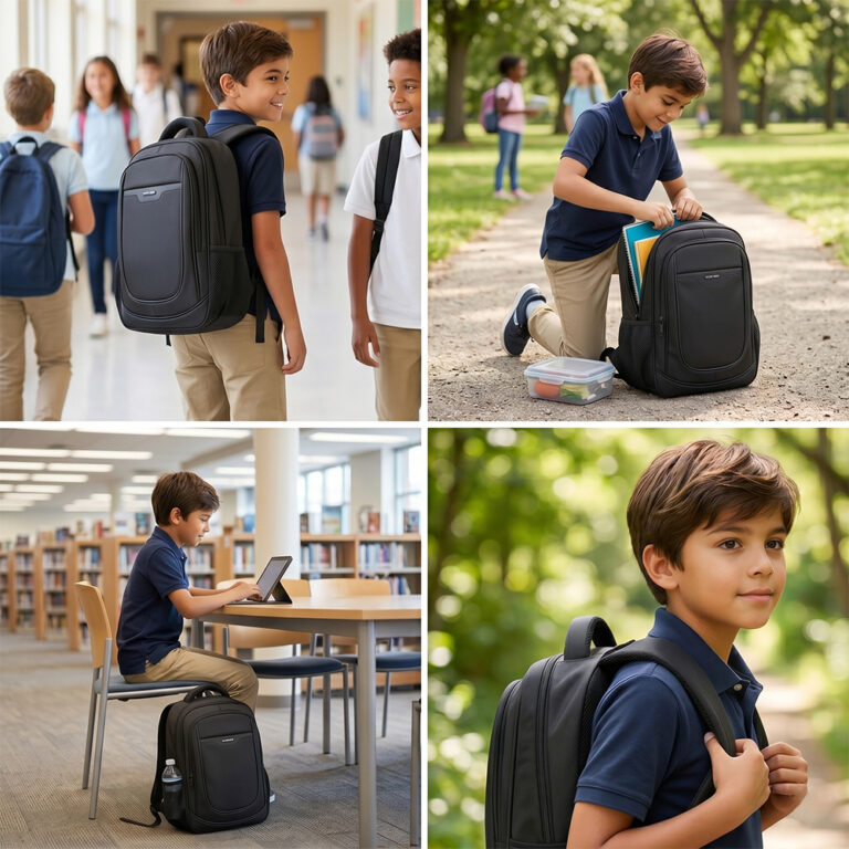 Eazy Kids - 16” Backpack with Laptop Sleeve | Lightweight School & College Bag – Black