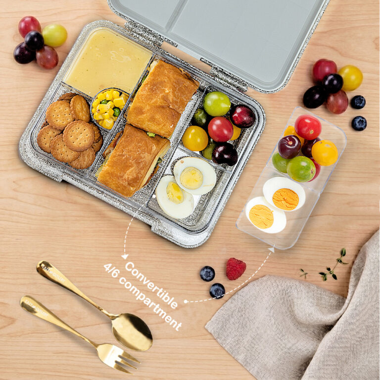 Eazy Kids - 6 & 4 Convertible Bento Lunch Box - Glitter Ivory