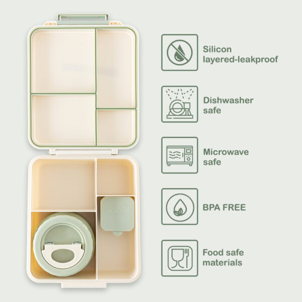 Eazy Kids Jumbo Bento Lunch Box w/Thermos & Dip Jar- Ivory