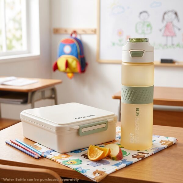 Eazy Kids Jumbo Bento Lunch Box w/Thermos & Dip Jar- Ivory