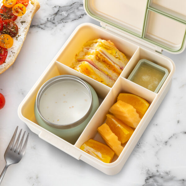 Eazy Kids Jumbo Bento Lunch Box w/Thermos & Dip Jar- Ivory