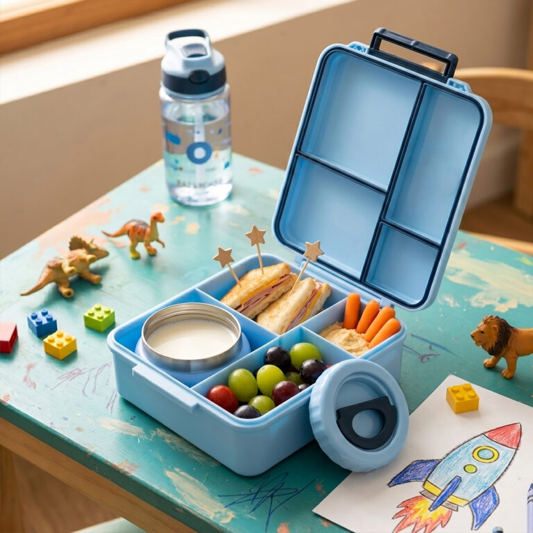 Eazy Kids - Jumbo Bento Lunch Box w/Thermos & Dip Jar- Blue