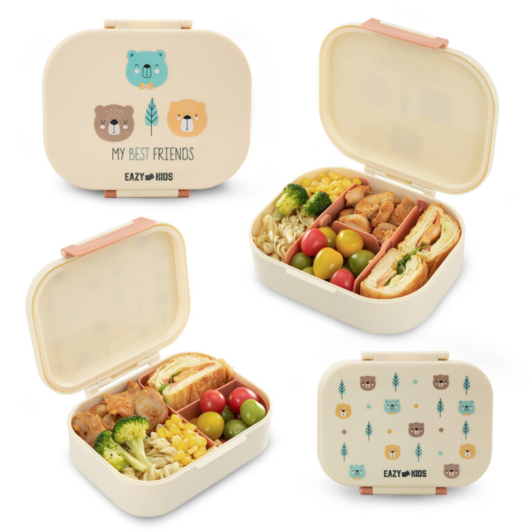 Eazy Kids - Bento Lunch Box Set of 2, 1200ml + 760ml, Leakproof, BPA Free, Compartment Food Containers - Friend Ivory