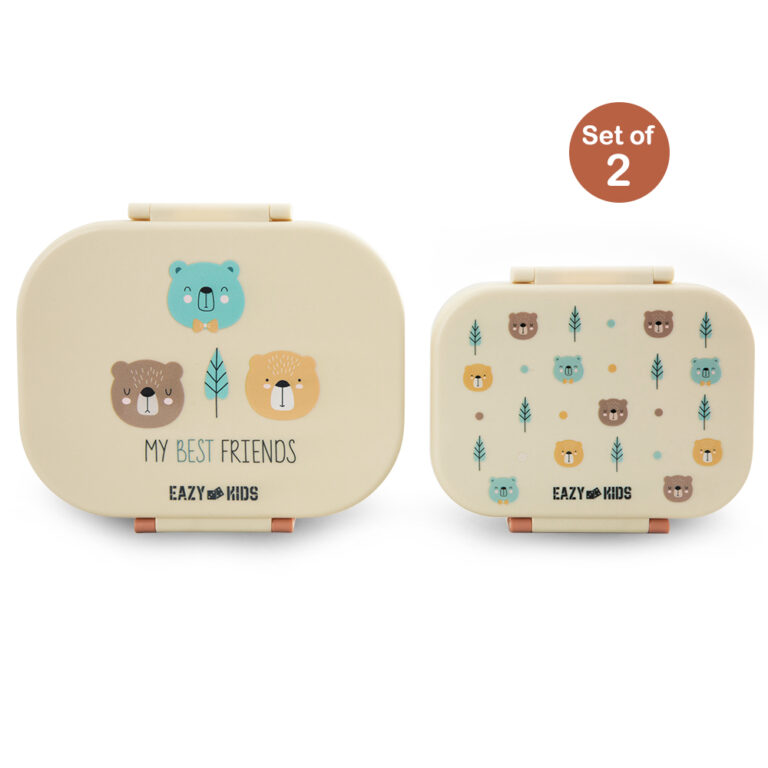 Eazy Kids - Bento Lunch Box Set of 2, 1200ml + 760ml, Leakproof, BPA Free, Compartment Food Containers - Friend Ivory