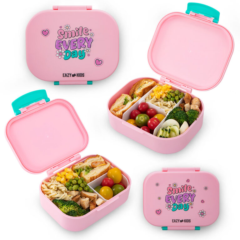 Eazy Kids - Bento Lunch Box Set of 2, 1200ml + 760ml, Leakproof, BPA Free, Compartment Food Containers - Shine Pink 