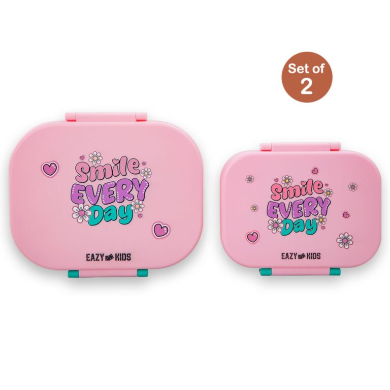 Eazy Kids - Bento Lunch Box Set of 2, 1200ml + 760ml, Leakproof, BPA Free, Compartment Food Containers - Shine Pink 