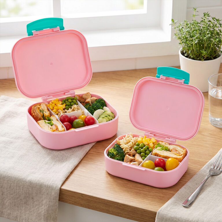 Eazy Kids - Bento Lunch Box Set of 2, 1200ml + 760ml, Leakproof, BPA Free, Compartment Food Containers - Shine Pink 