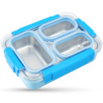 Eazy Kids – Stainless Steel Lunch Box 710ml, 3 Compartment Leakproof Bento Box for Kids- Blue