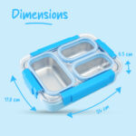 Eazy Kids – Stainless Steel Lunch Box 710ml, 3 Compartment Leakproof Bento Box for Kids- Blue