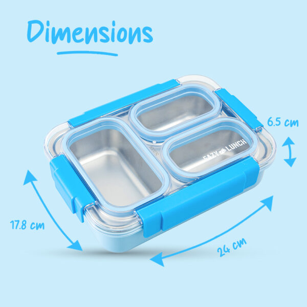 Eazy Kids – Stainless Steel Lunch Box 710ml, 3 Compartment Leakproof Bento Box for Kids- Blue